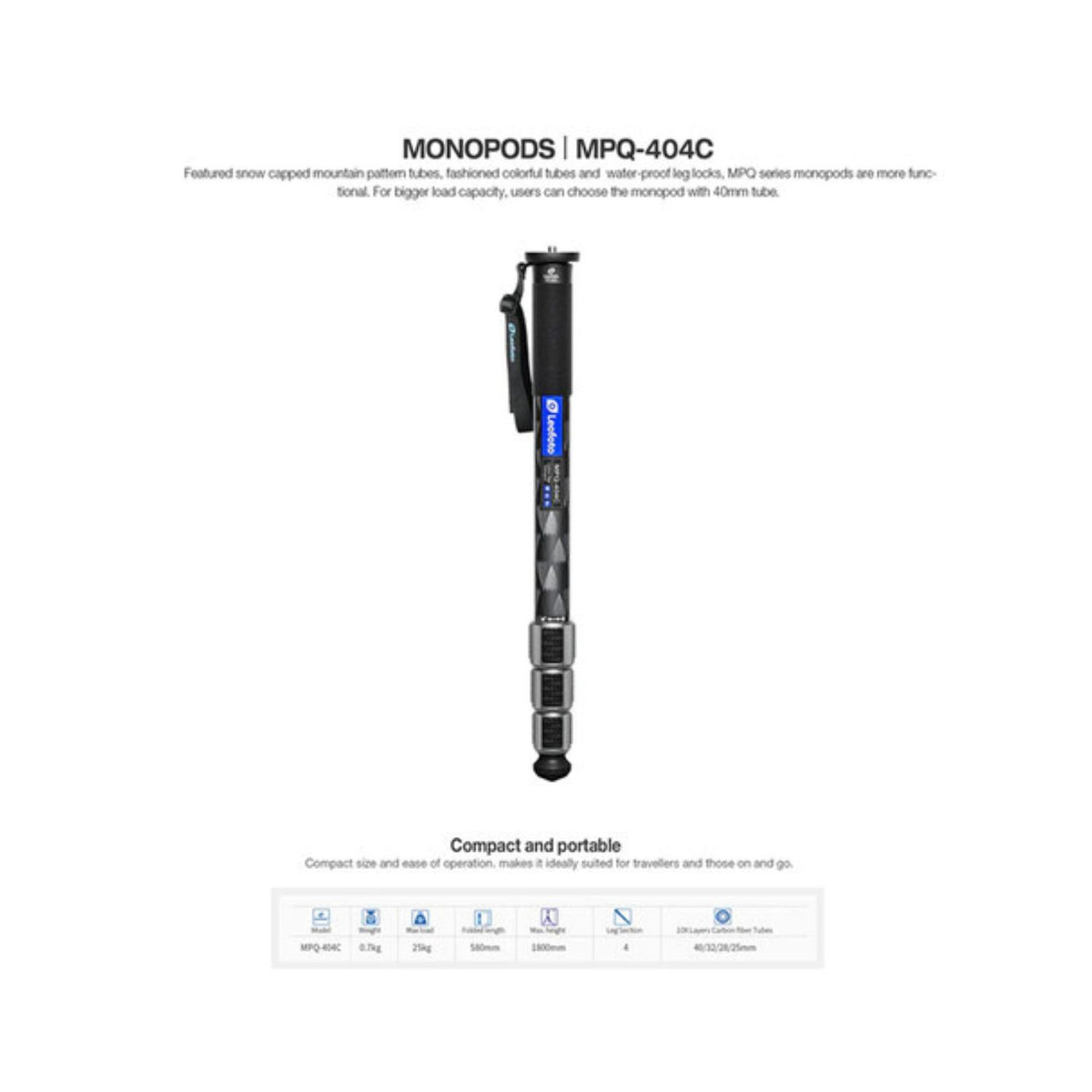 Leofoto MPQ-404C 4-Section Carbon Fiber Monopod