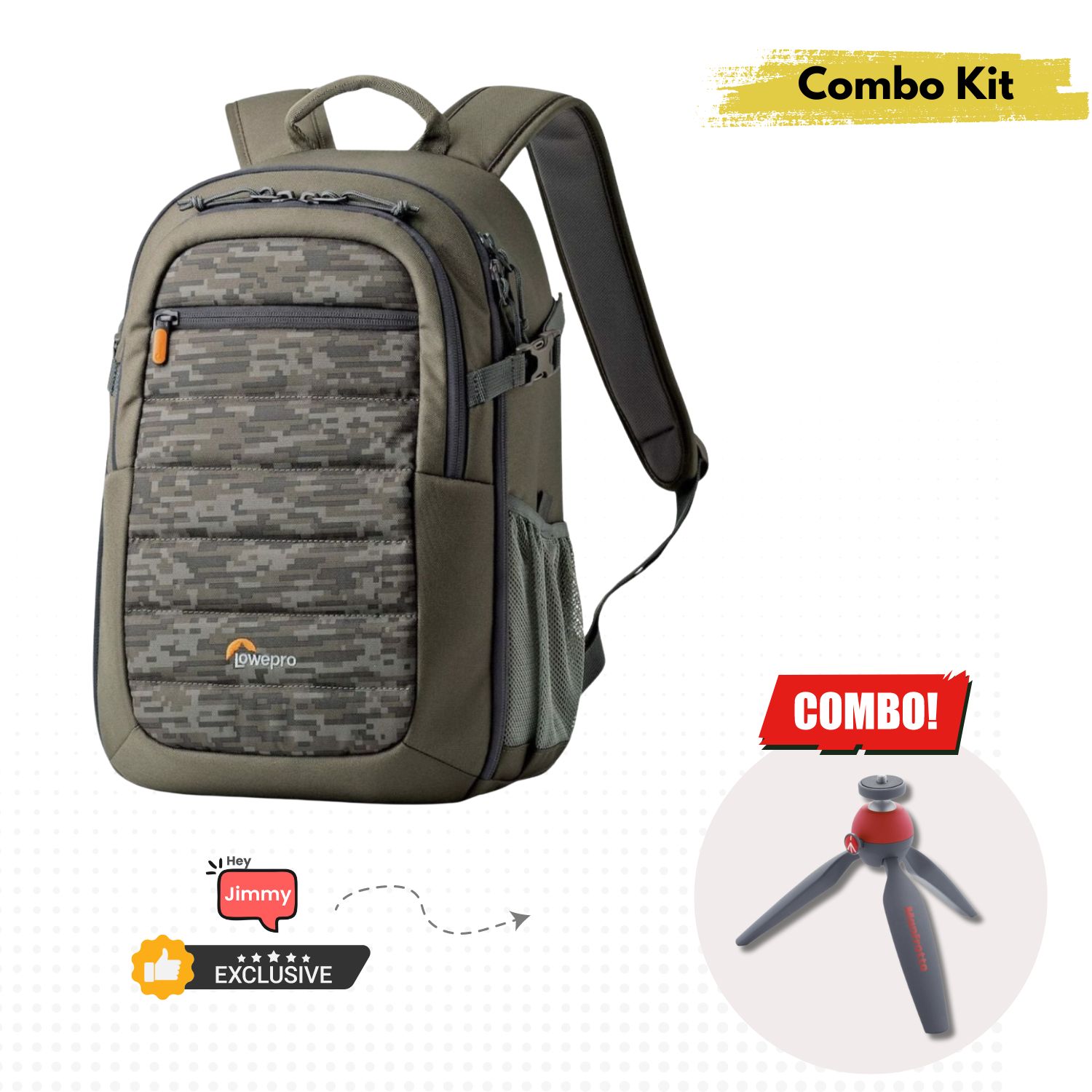 Lowepro Tahoe BP150 Backpack With Manfrotto PIXI Mini Tripod Combo Kit - Online Buy in Mumbai, India
