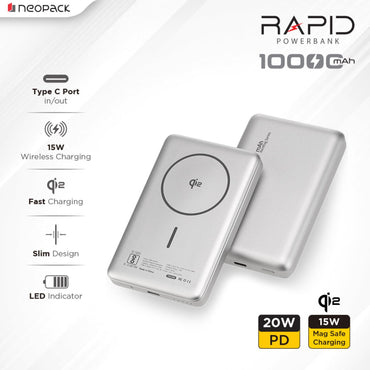 Neopack-Rapid-Qi2-Fast-Charging-Magsafe-Power-Bank-10000-MAH-with-Wireless-Charging-Siver-Online-Buy-India - Hey Jimmy