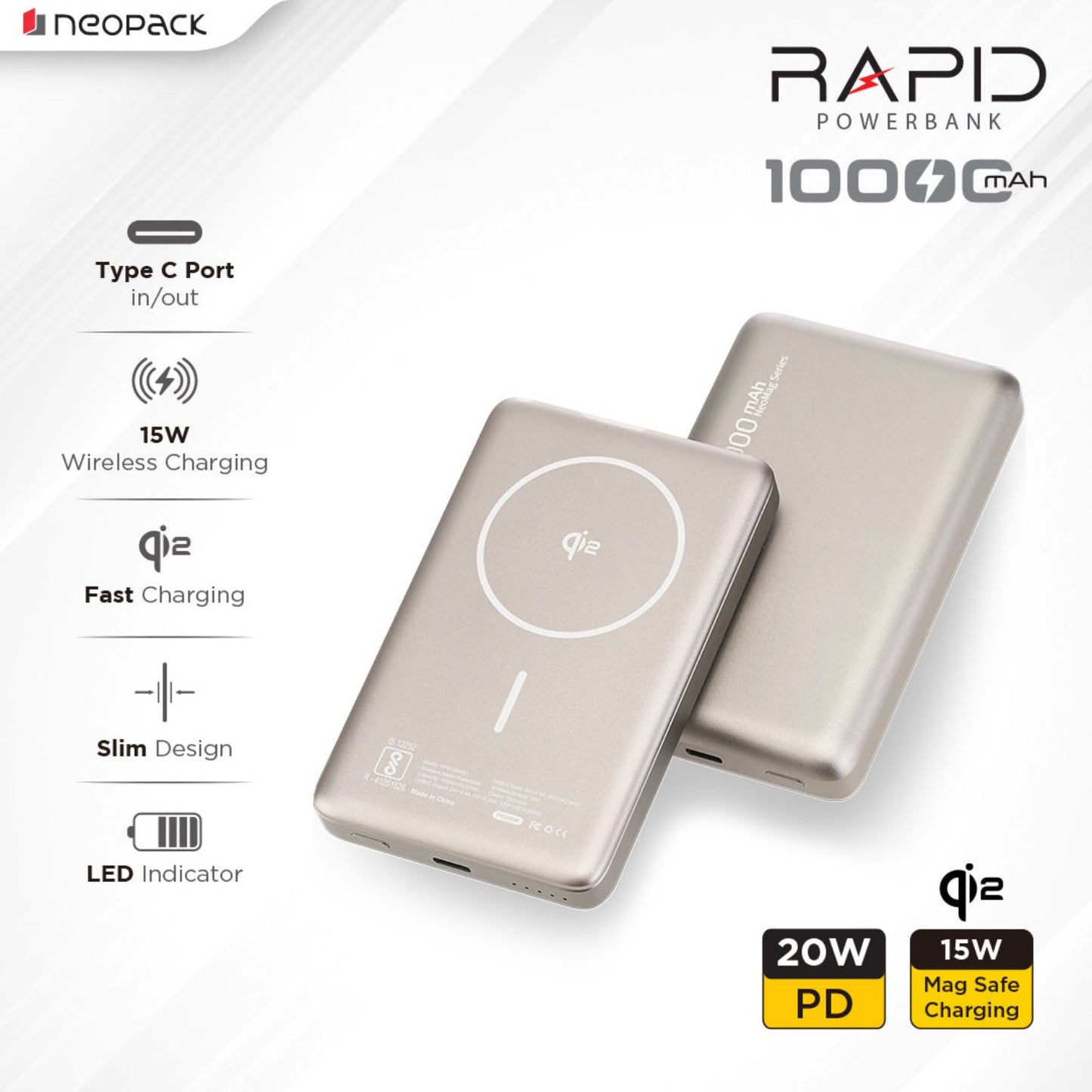 Neopack-Rapid-Qi2-Fast-Charging-Magsafe-Power-Bank-10000-MAH-with-Wireless-Charging-Titanium-Online-Buy-India - Hey Jimmy
