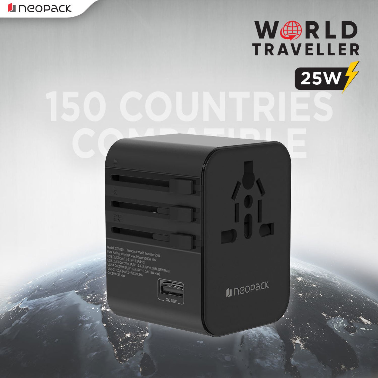 Neopack-World-Traveller-Adapter-25W-with-India-Plug-Compatible-Sockets-Online-Buy-India - Hey Jimmy
