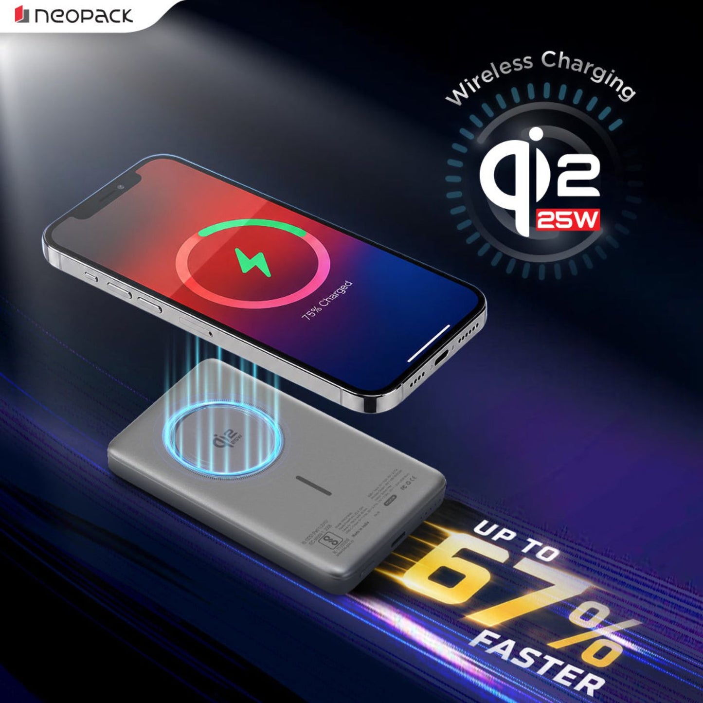 Neopack Rapid Pro Magsafe Power Bank 10000 mAH, 25W Fast Wireless Charging with Qi2 Technology