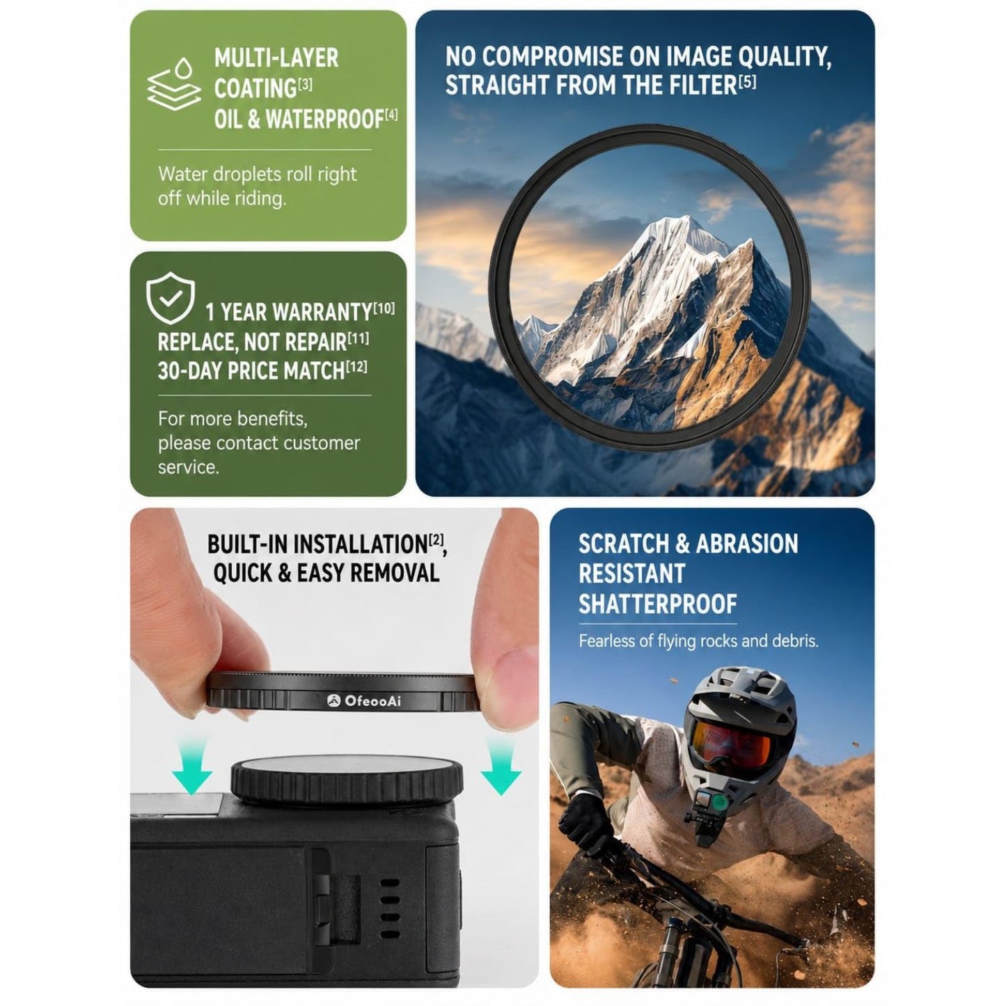 OfeeoAi 4-Pack Camera Lens Filter Set Compatible with DJI Osmo Action 6 (ND-PL)