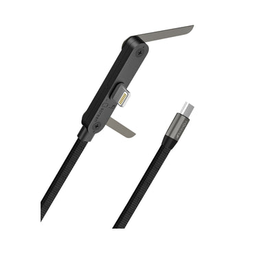 POWERUP Kickstand 2 IN 1 Zinc Alloy Braided Flat Type-C to Lightning 1.5mtr Cable (Black)