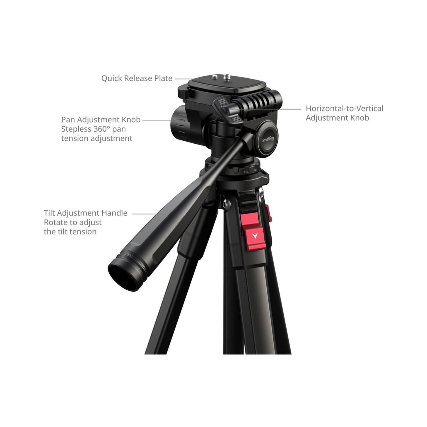 SmallRig 5474 Portable Aluminum Video Tripod with Center Column