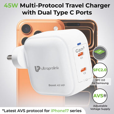 Ultraprolink Boost 45 MP Multi-Protocol Fast Travel Charger with 1m Type C Cable