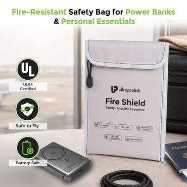 Ultraprolink FireShield Fire-Resistant Safety Bag for Storage Power Banks and Lithium Batteries