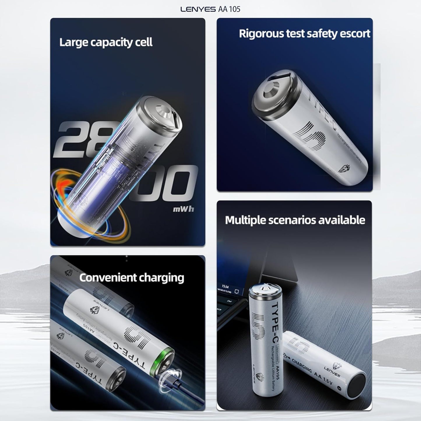 Lenyes AA105 Rechargeable Pencil Cell 1800 mAh Type-C Batteries