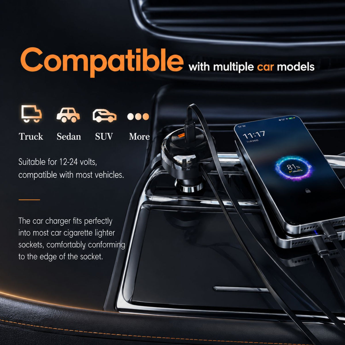 Lenyes CA59 60W Retractable Car Charger with Built in Charger