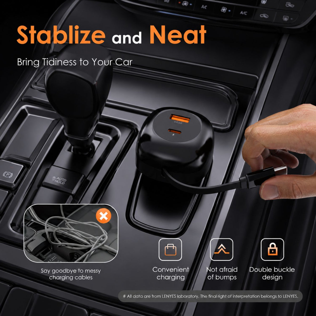 Lenyes CA59 60W Retractable Car Charger with Built in Charger