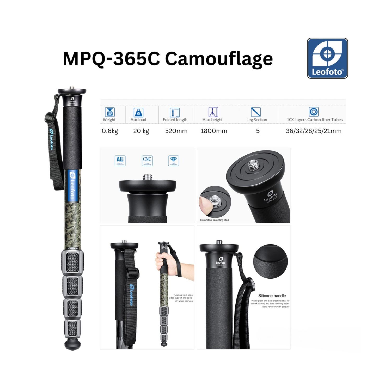 Leofoto-MPQ-365C-Carbon-Fiber-Monopod-Camouflage-Online-Buy-India - Hey Jimmy