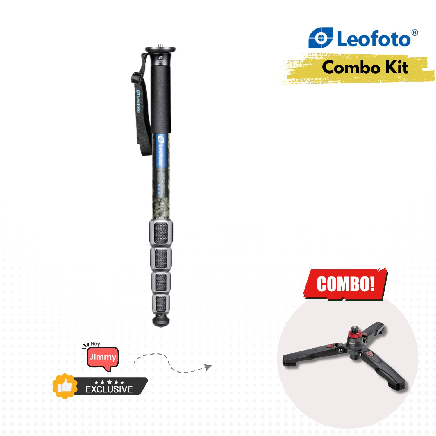 Leofoto MPQ-365C Monopod (Camo) + VD-02 Support Tripod Base Combo - Online Buy in Mumbai, India