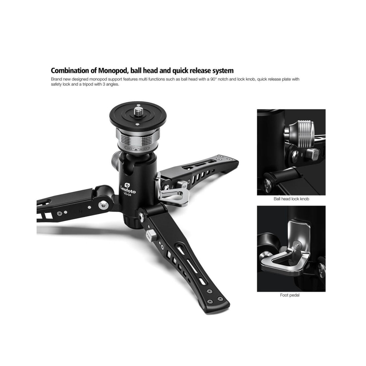 Leofoto MF-324CL Flip Lock Carbon Fiber Monopod with VD-04 Base
