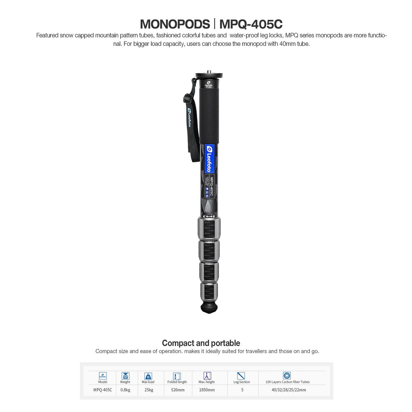 Leofoto MPQ-405C 5-Section Carbon Fiber Monopod