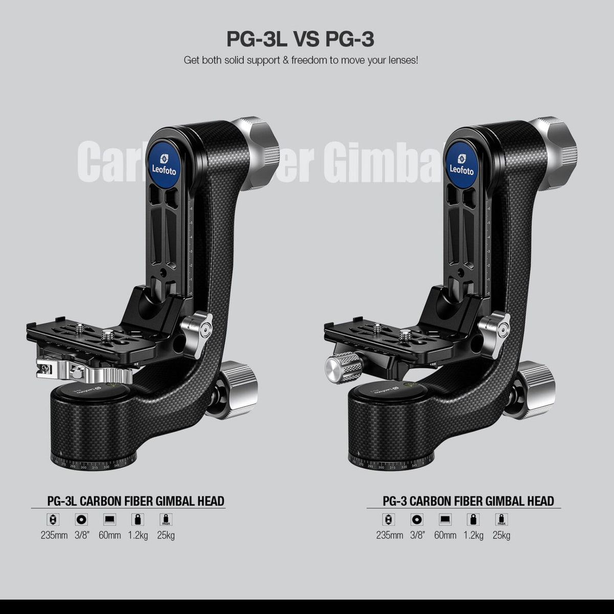 Leofoto PG-3L Carbon Fiber Gimbal Head with Lever-Release Clamp