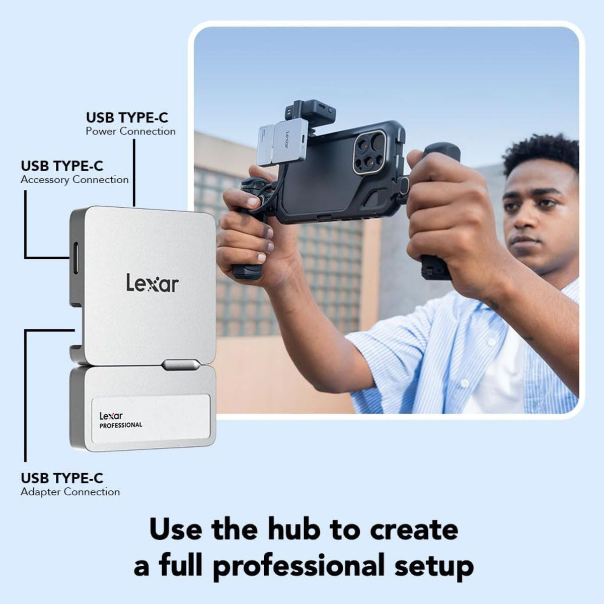 Lexar 1TB Professional Go USB 3.2 Gen 2 Portable SSD with Hub (Silver)