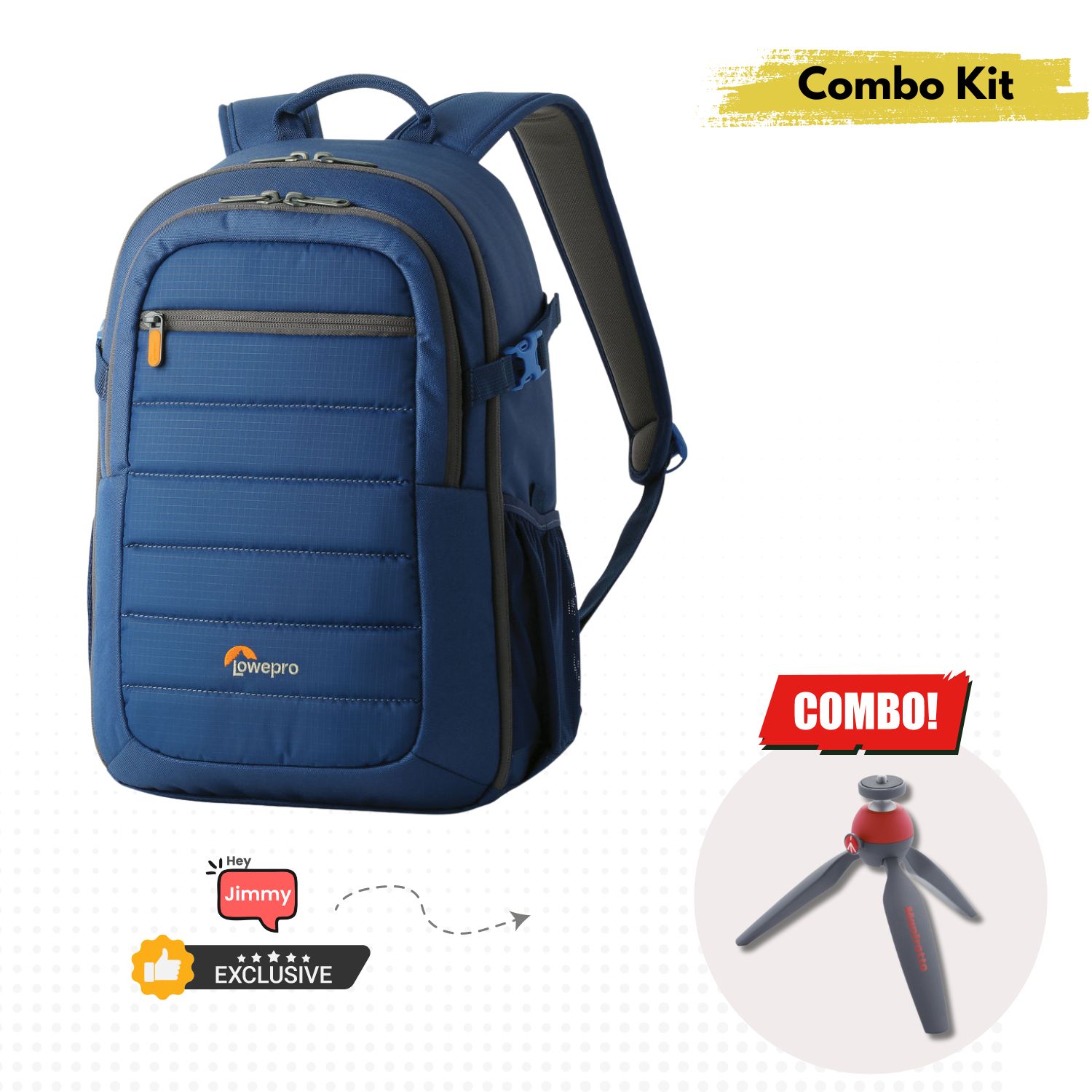 Lowepro-Tahoe-BP150-Backpack-With-Manfrotto-PIXI-Mini-Tripod-Combo-Kit-Blue-Online-Buy-India - Hey Jimmy