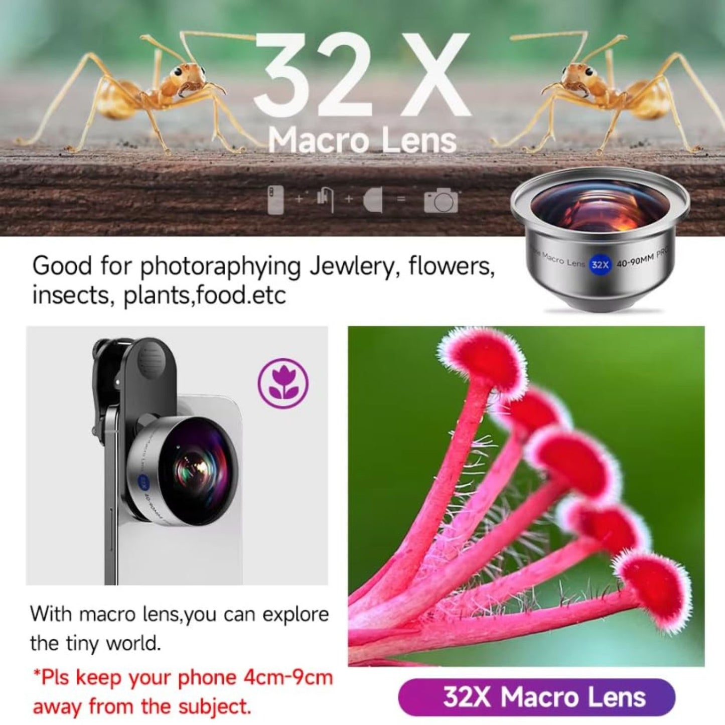 Martvsen 40-90mm Pro 32x Phone Macro Lens Kit