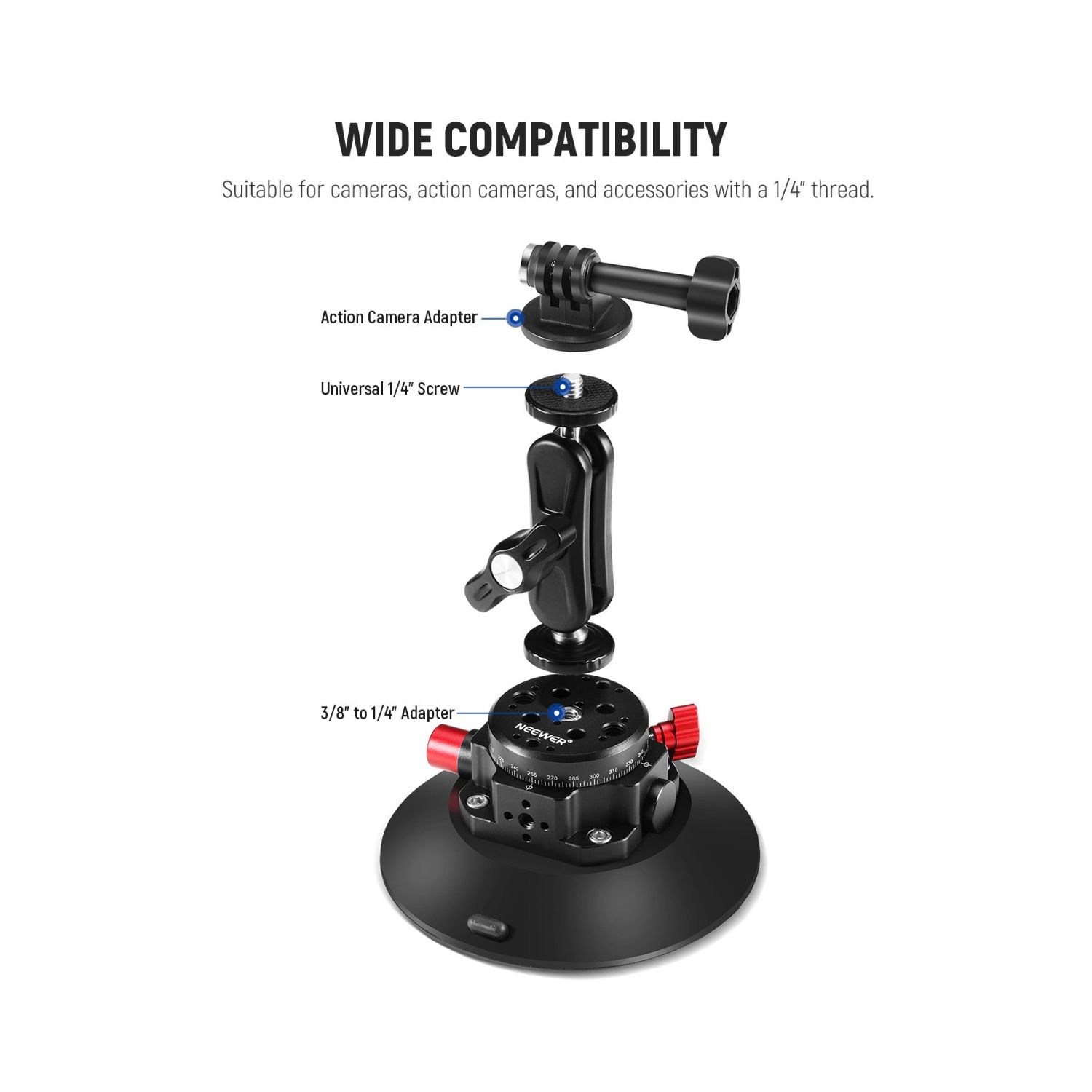 Neewer CA013 6" Camera Suction Mount with Ball Head Magic Arm - Online Buy in Mumbai, India