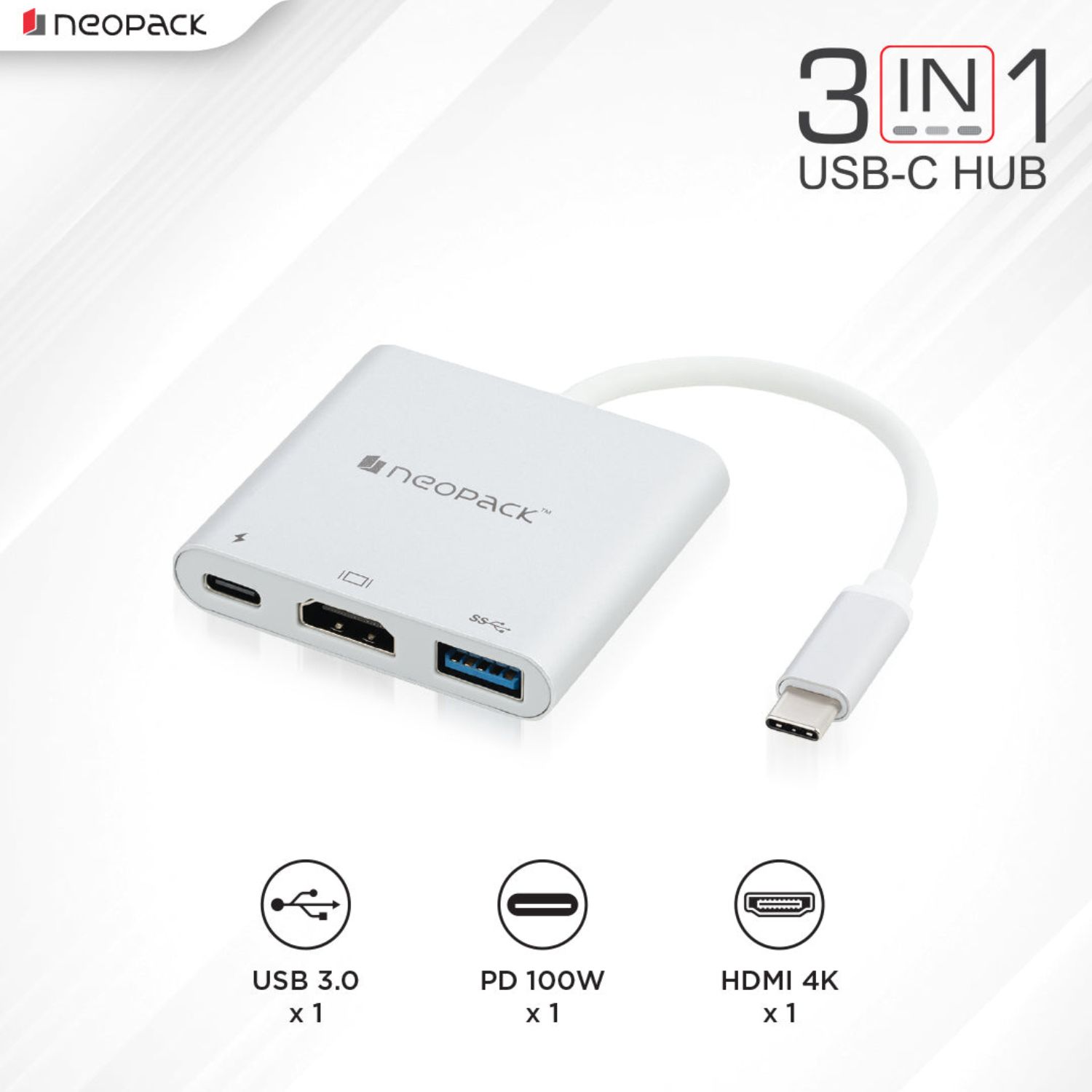 Neopack 3 IN 1 Multiport USB-C Hub (Silver) - Online Buy in Mumbai, India