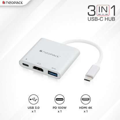 Neopack-3-IN-1-Multiport-USB-C-Hub-Silver-Online-Buy-India - Hey Jimmy