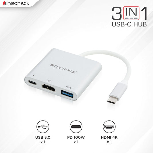Neopack 3 IN 1 Multiport USB-C Hub (Silver) - Online Buy in Mumbai, India