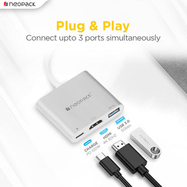 Neopack 3 IN 1 Multiport USB-C Hub (Silver) - Online Buy in Mumbai, India