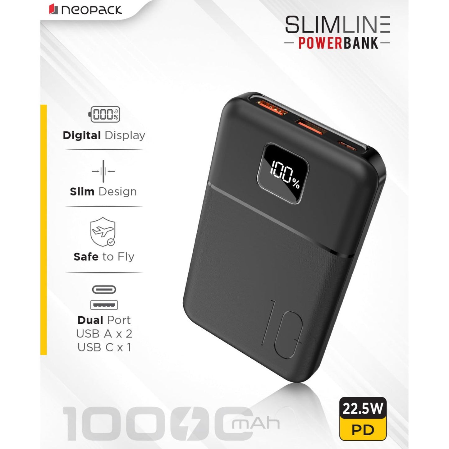 Neopack Slimline Power Bank 10000 mAH 22.5W PD Power Bank