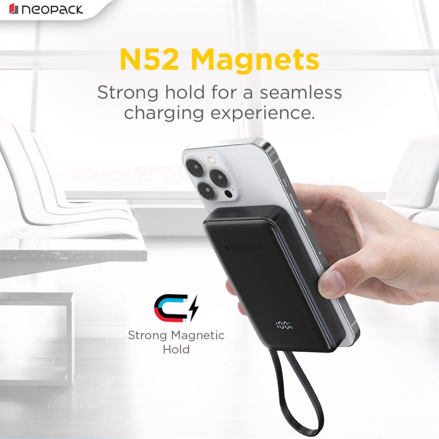 Neopack 10000 MHA Powerline Digital Display Magnetic Power Bank with Magsafe Wireless Charging Support