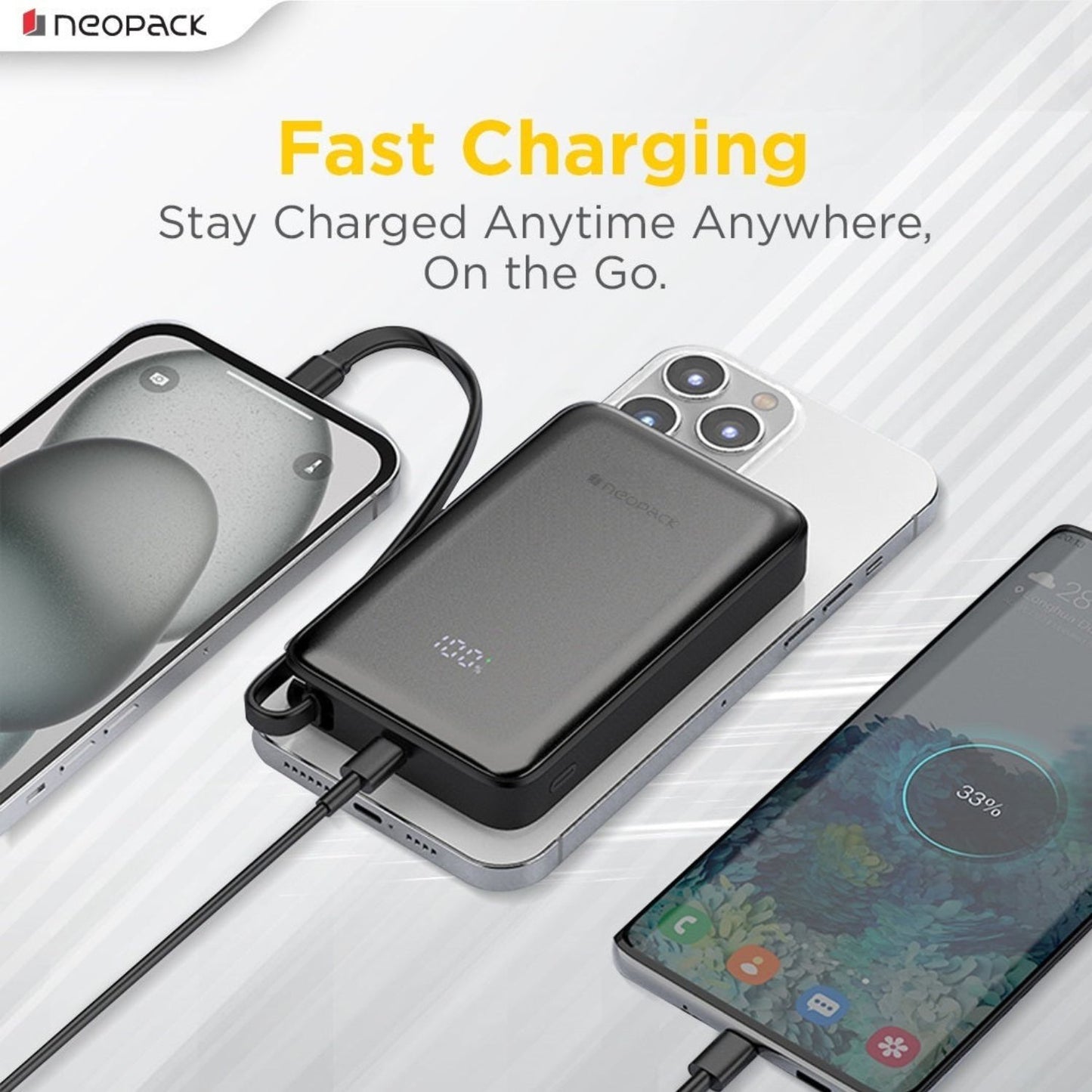 Neopack 10000 MHA Powerline Digital Display Magnetic Power Bank with Magsafe Wireless Charging Support