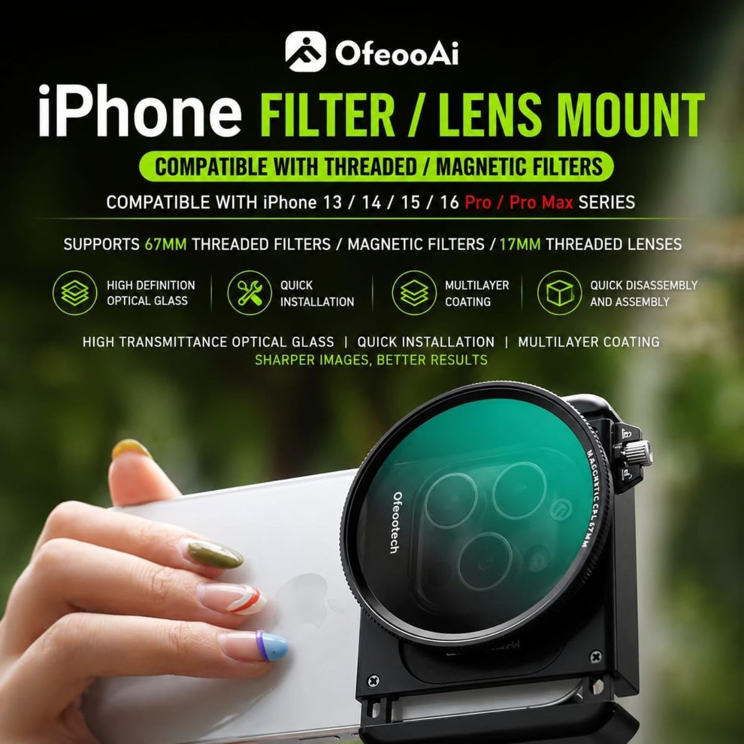 OfeeoAi 17mm Filter Adapter for Iphone 13 to 16