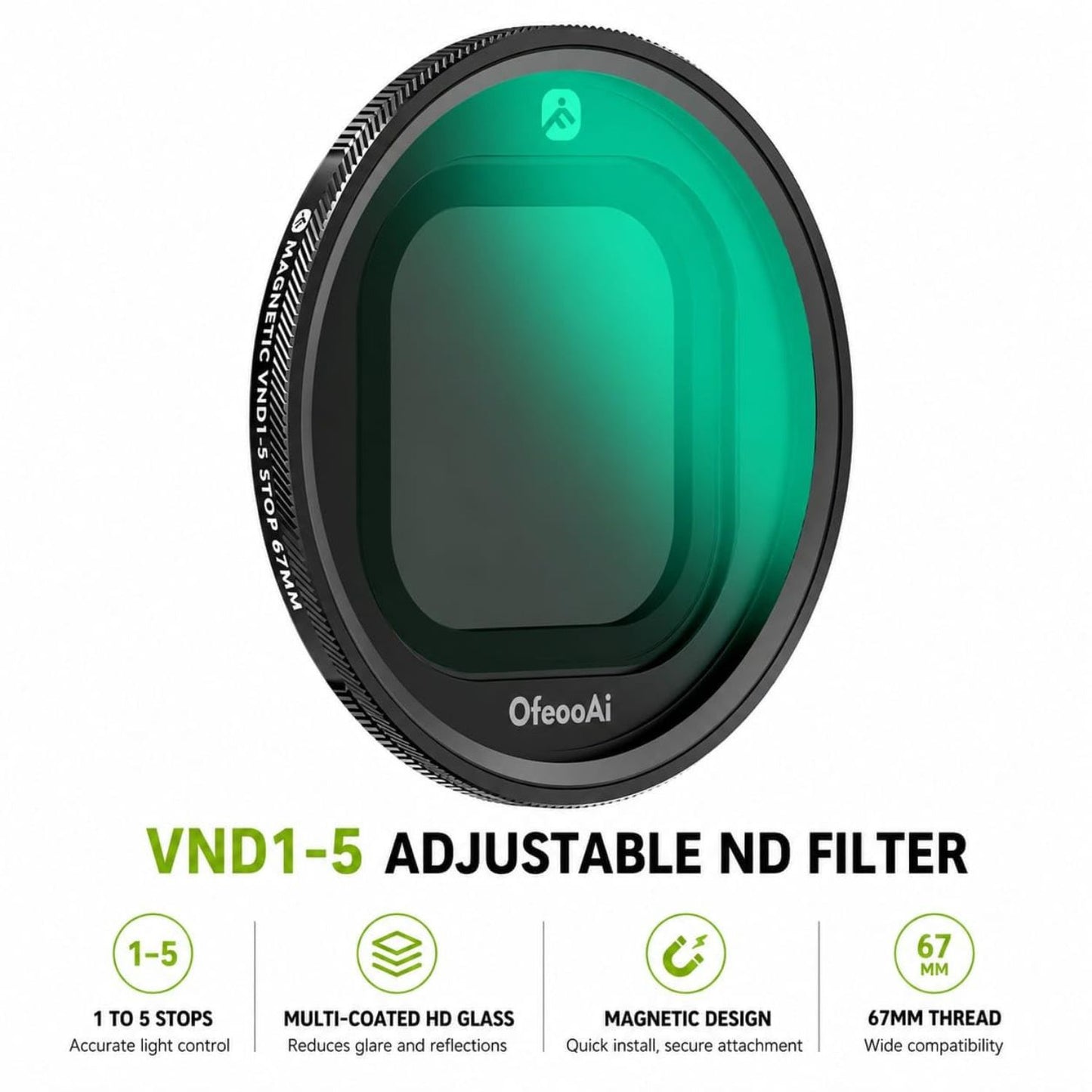 OfeeoAi 67mm Magnetic Variable ND 1-5 Stop Filter