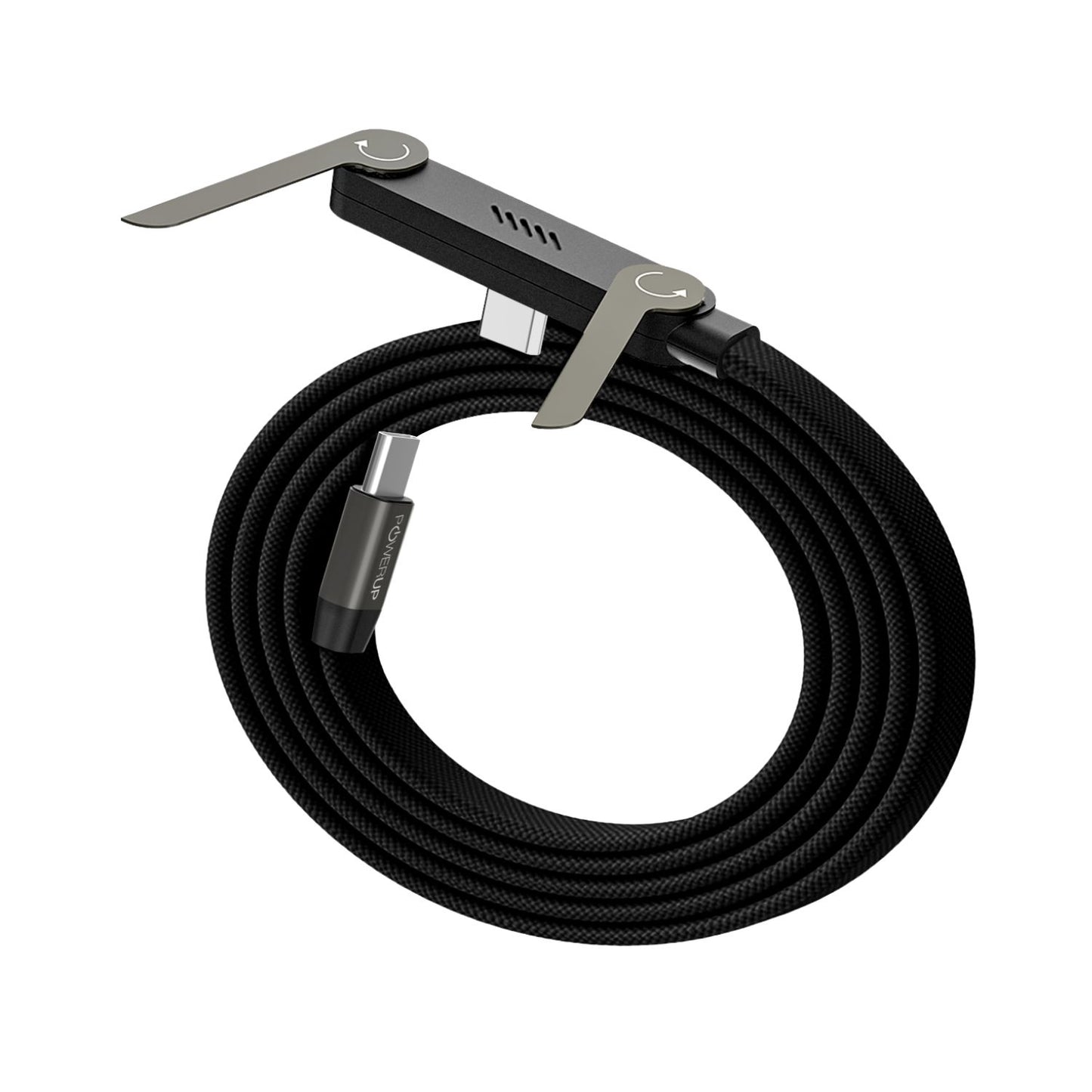 POWERUP Kickstand 2 IN 1 Zinc Alloy Braided Flat Type-C to Type-C 1.5mtr Cable (Black)