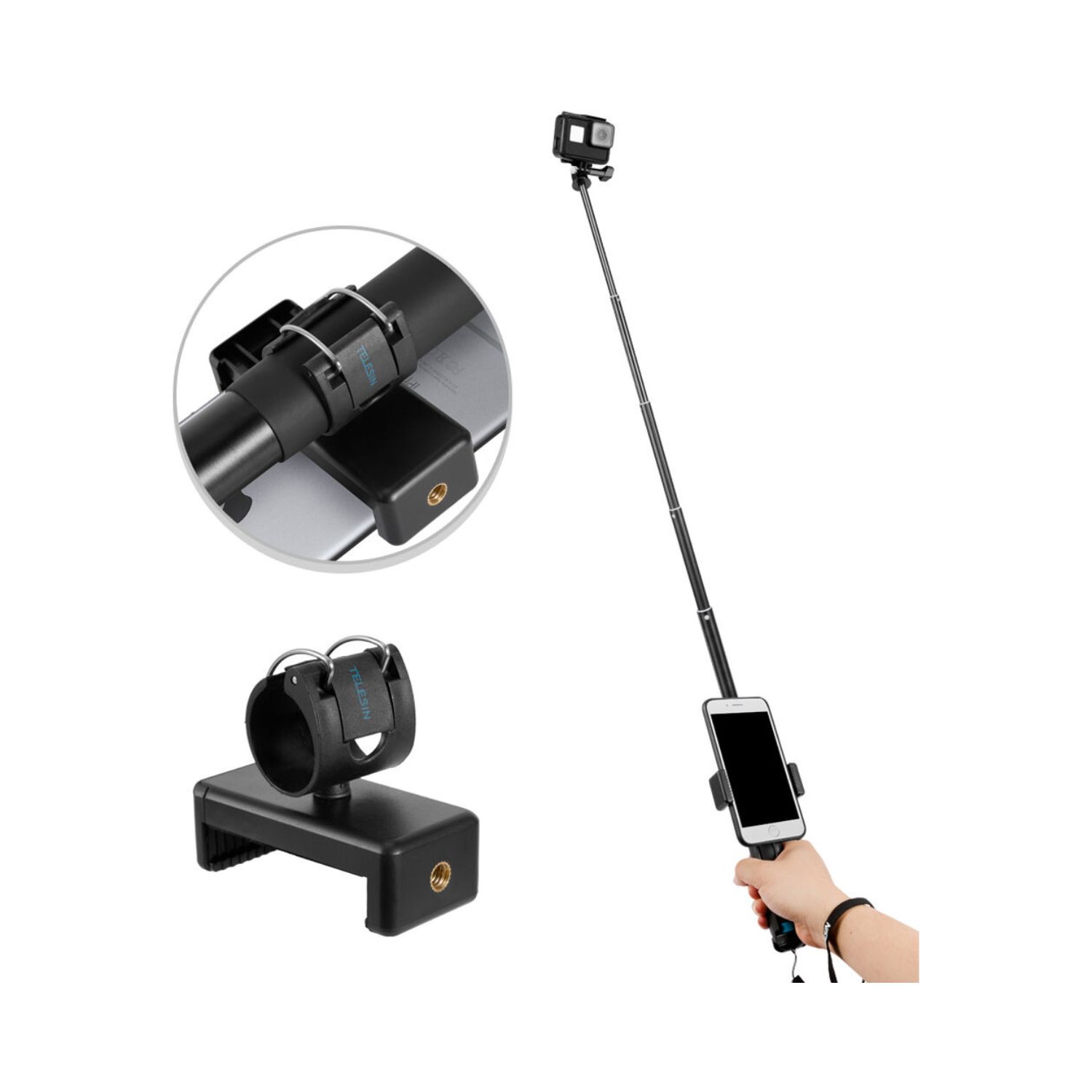 Telesin-GP-MNP-090-S-Extendable-Aluminum-Selfie-Stick-With-Tripod-And-Phone-Clip-Online-Buy-Mumbai-India_5 - Hey Jimmy