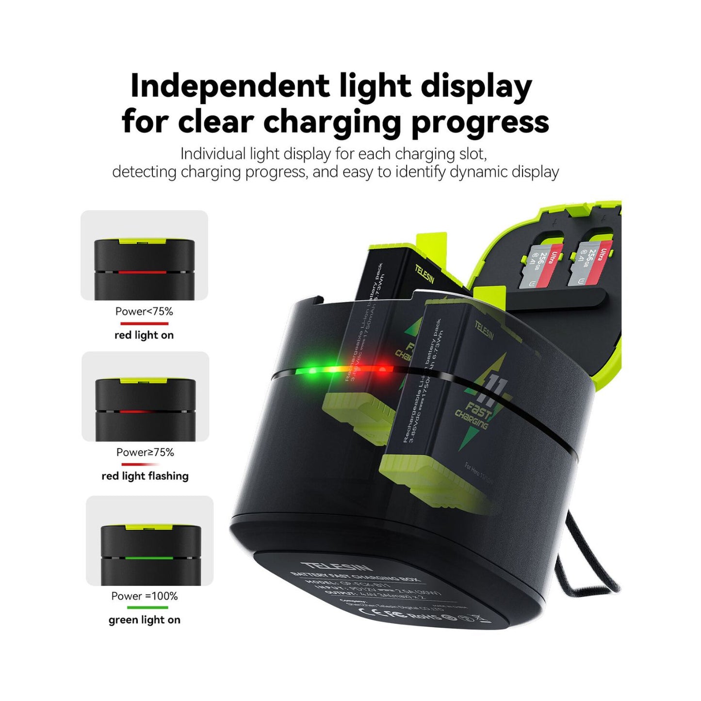 Telesin 2-Channel Fast Charger Box for GoPro HERO 12/11/10/9 Batteries