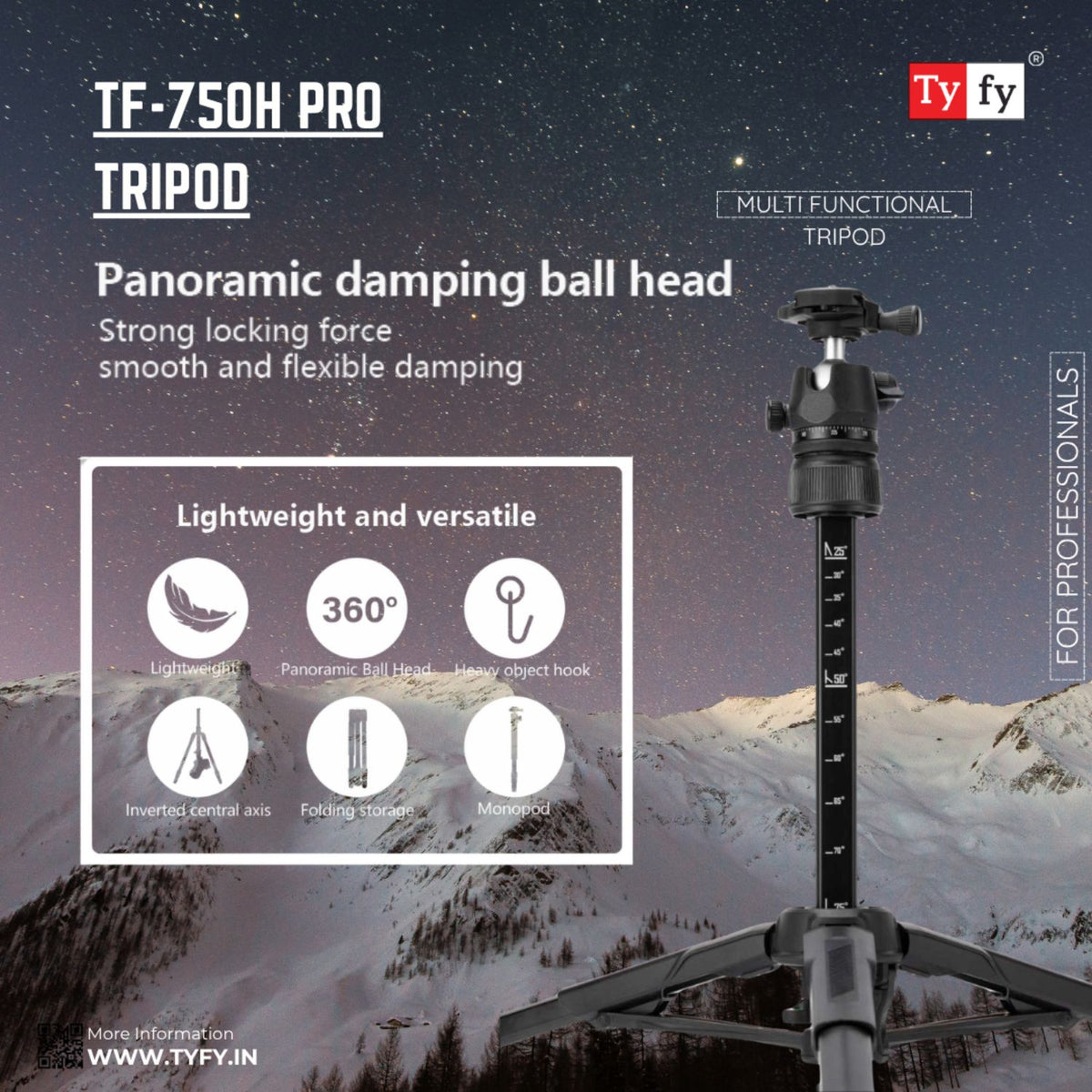 TyFy TF-750H Pro Multi Angle Tripod