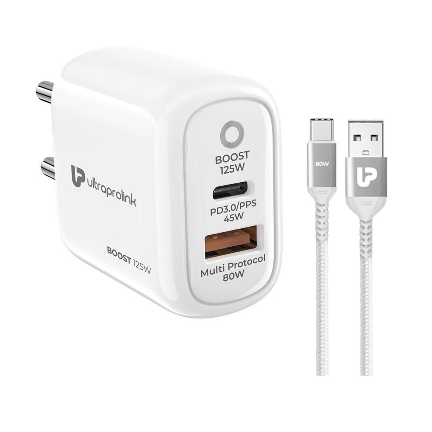 Ultraprolink-Boost-125W-Dual-USB-Multi-Protocol-Fast-Travel-Charger-with-A-C-1m-Cable-Online-Buy-India - Hey Jimmy