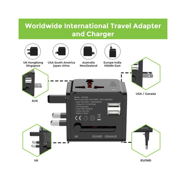 Ultraprolink World Travel Adapter with Dual USB 2.4A/12W - Online Buy in Mumbai, India