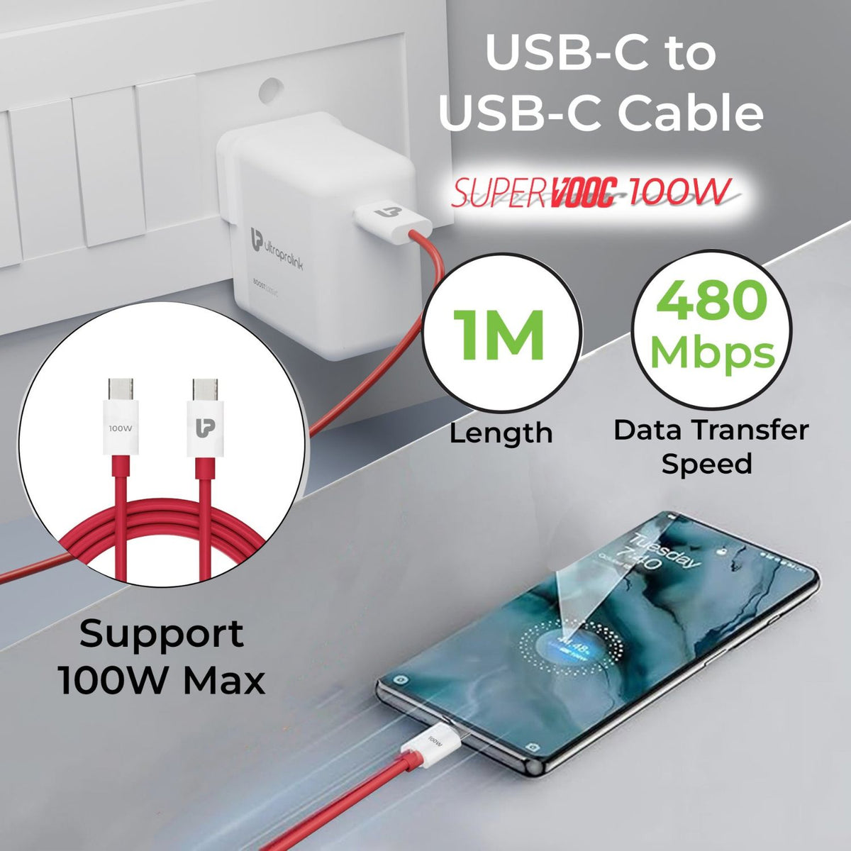 Ultraprolink Boost 100SVC Multi Protocol Fast Travel Charger with 1m Cable