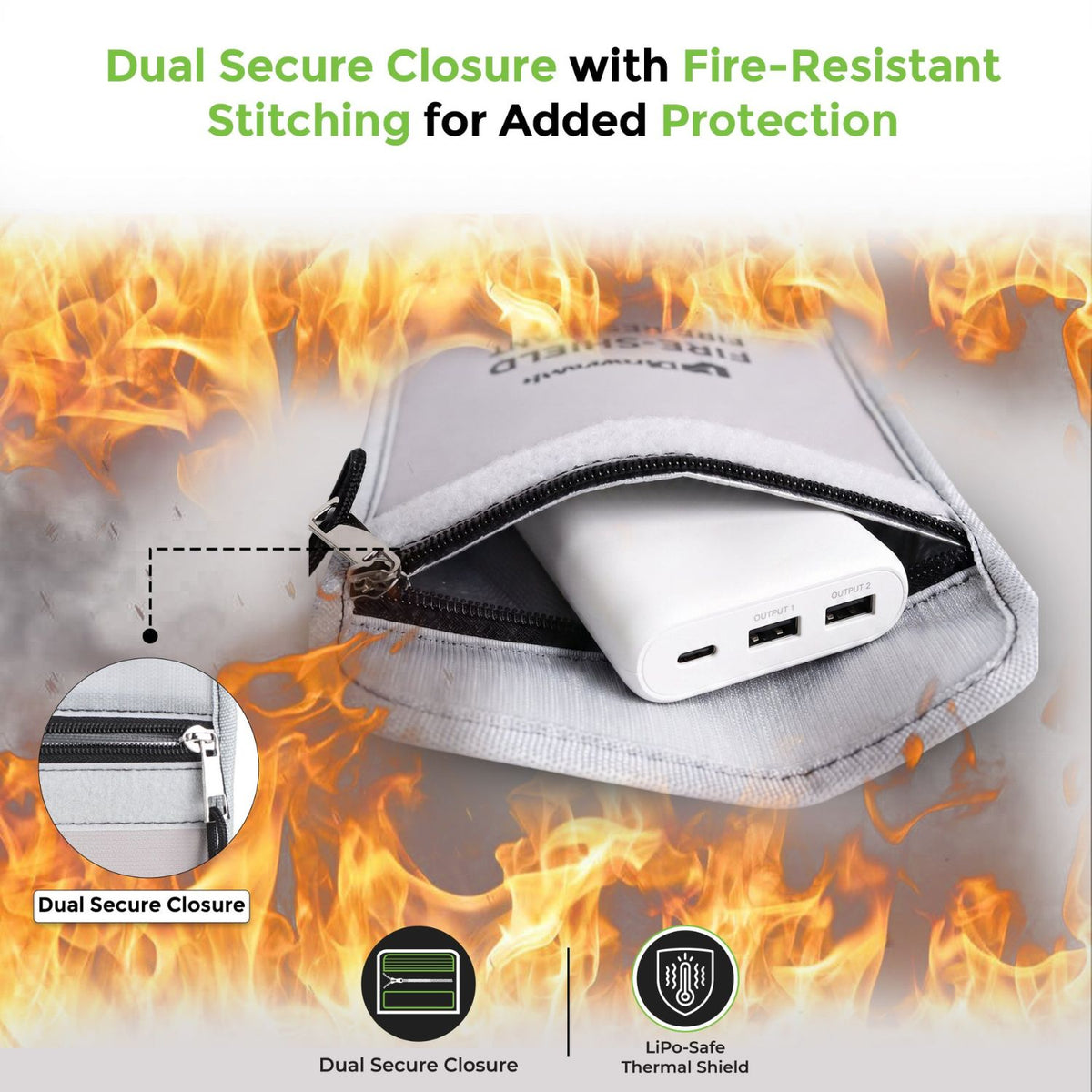 Ultraprolink FireShield Fire-Resistant Safety Bag for Storage Power Banks and Lithium Batteries