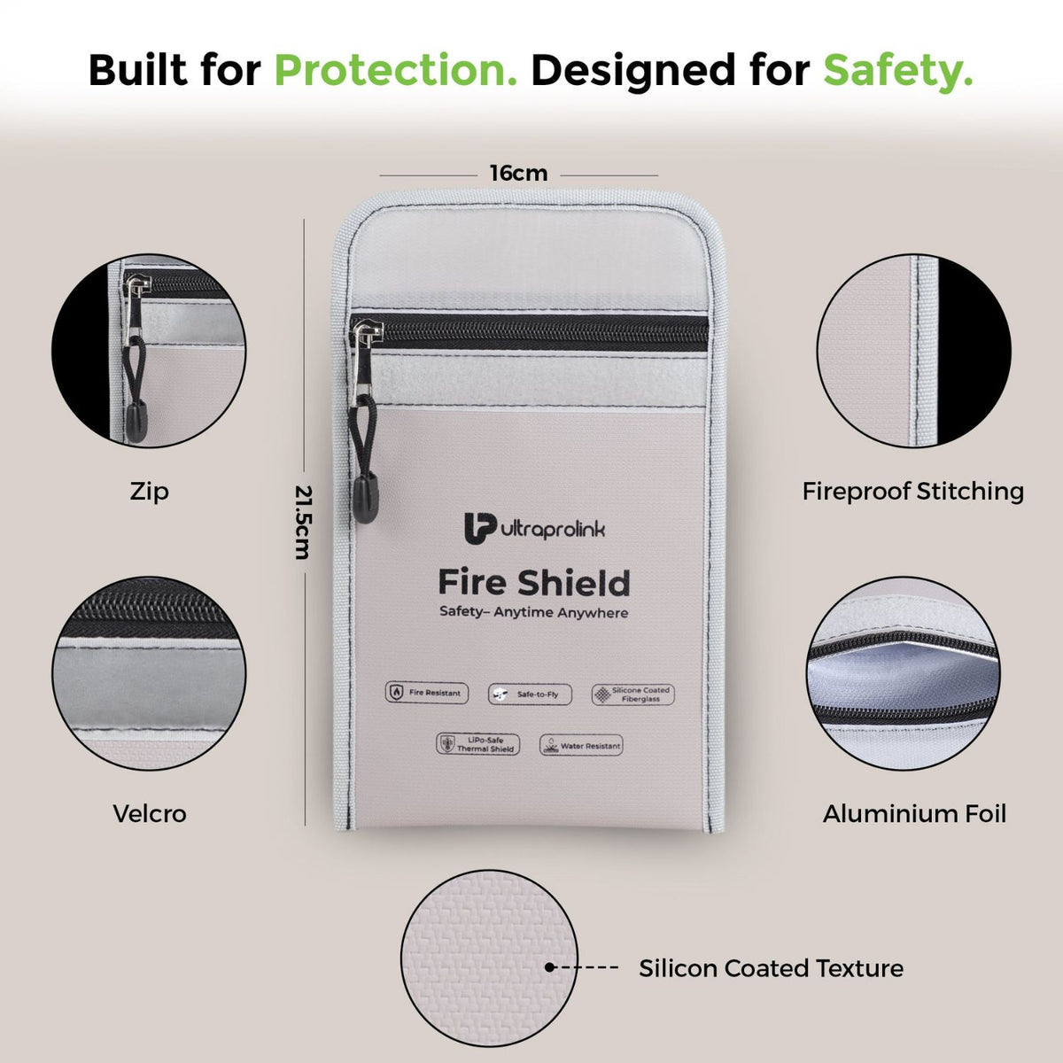 Ultraprolink FireShield Fire-Resistant Safety Bag for Storage Power Banks and Lithium Batteries