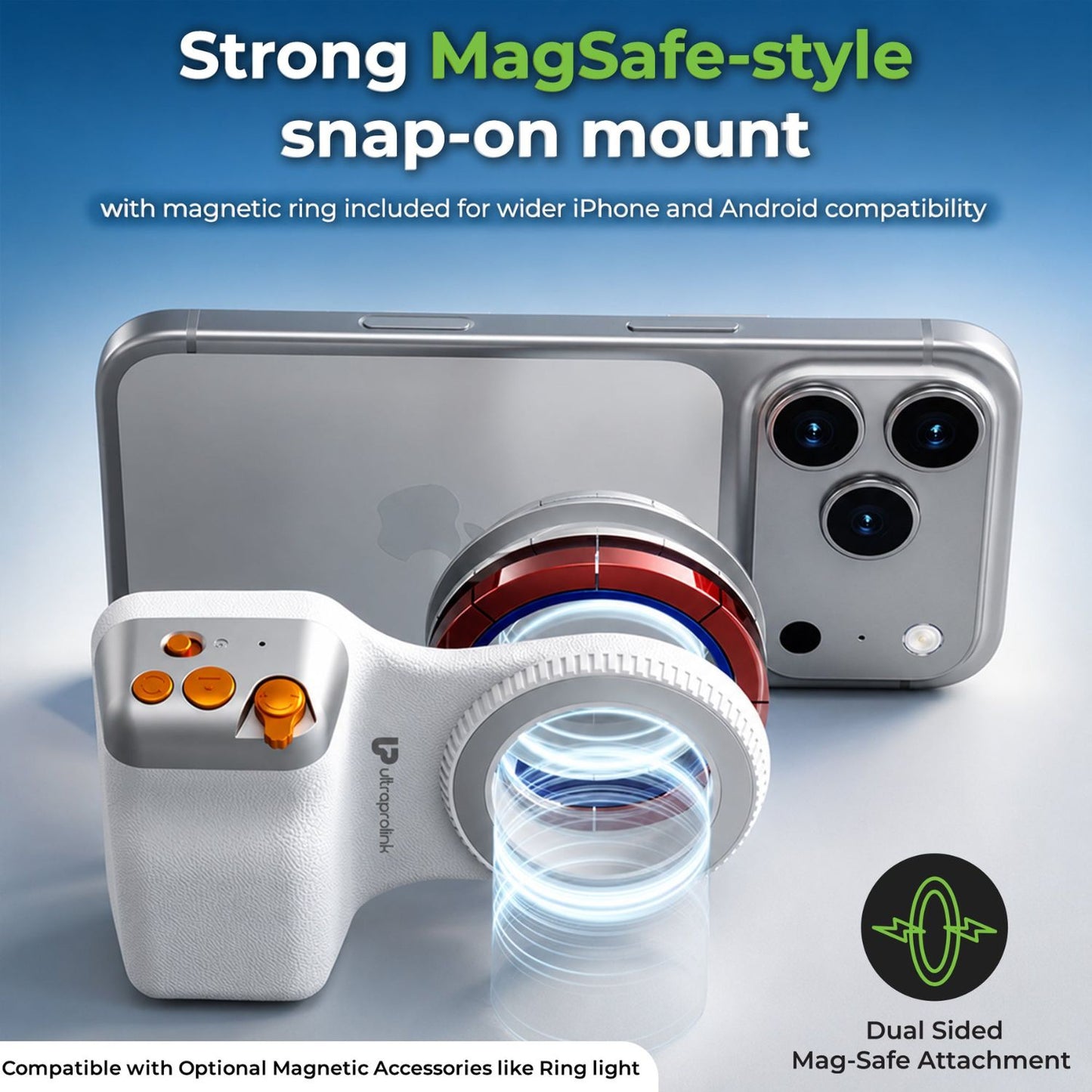 Ultraprolink Snap-Z Grip Magnetic Phone Camera Grip with Detachable Bluetooth Shutter