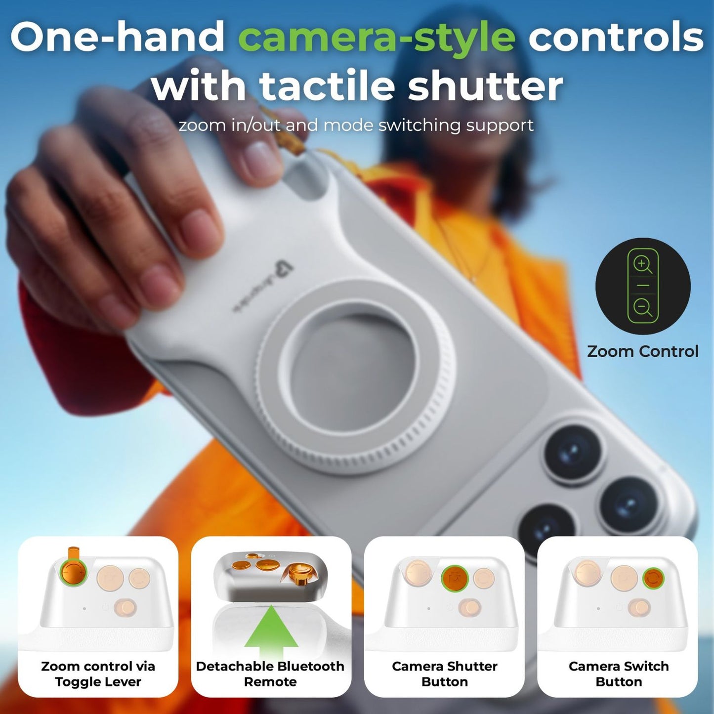 Ultraprolink Snap-Z Grip Magnetic Phone Camera Grip with Detachable Bluetooth Shutter