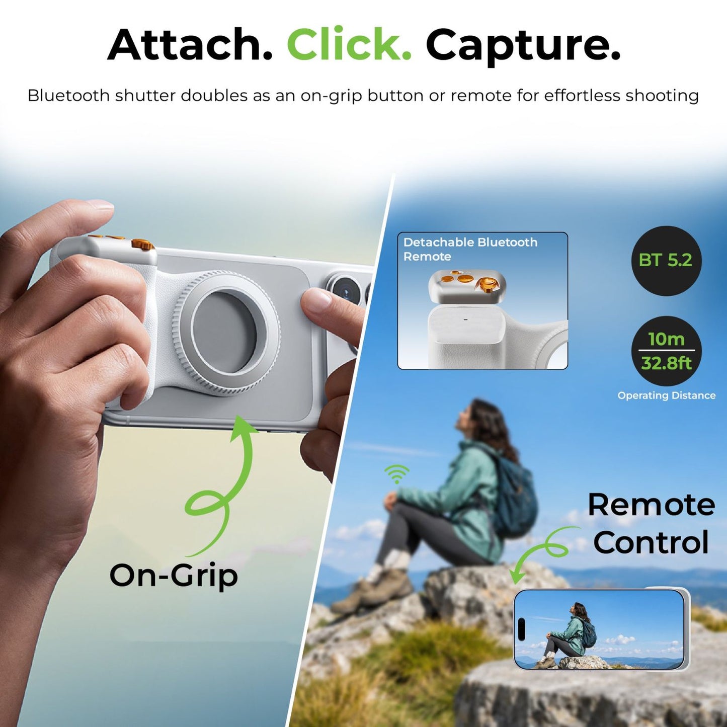 Ultraprolink Snap-Z Grip Magnetic Phone Camera Grip with Detachable Bluetooth Shutter