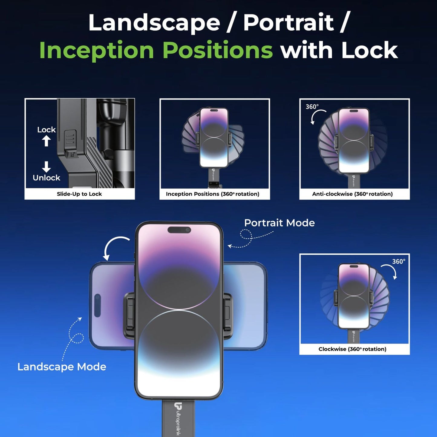 Ultraprolink Snap-Z Pro 3 in 1 Gimbal Selfie Stick & Extendible Quadripod