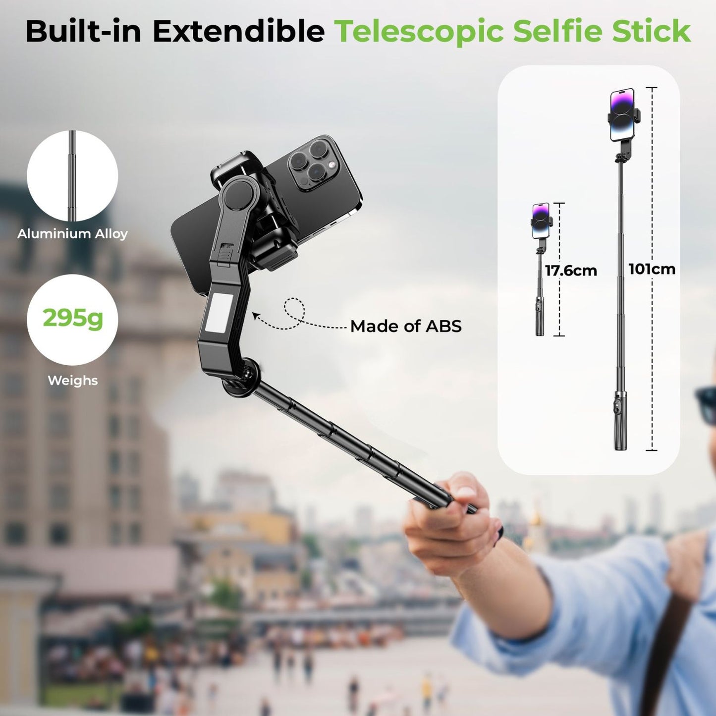 Ultraprolink Snap-Z Pro 3 in 1 Gimbal Selfie Stick & Extendible Quadripod