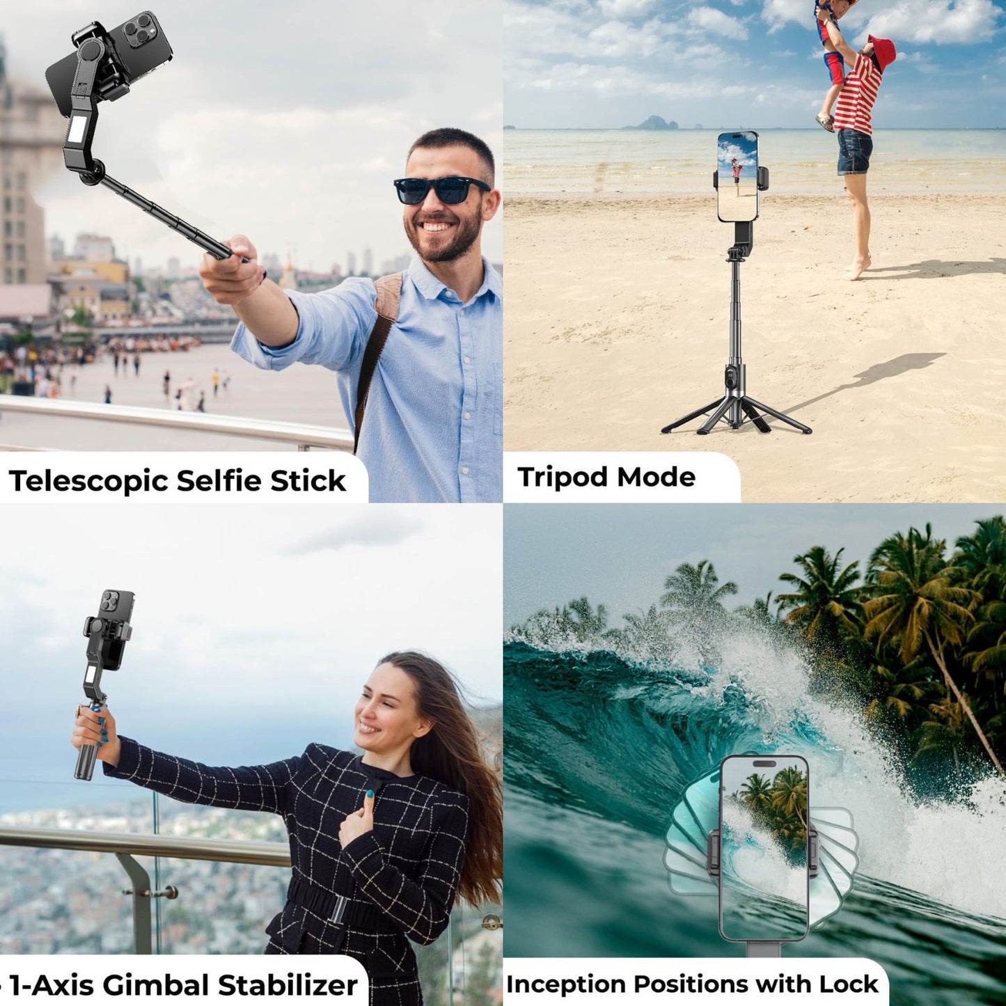 Ultraprolink Snap-Z Pro 3 in 1 Gimbal Selfie Stick & Extendible Quadripod