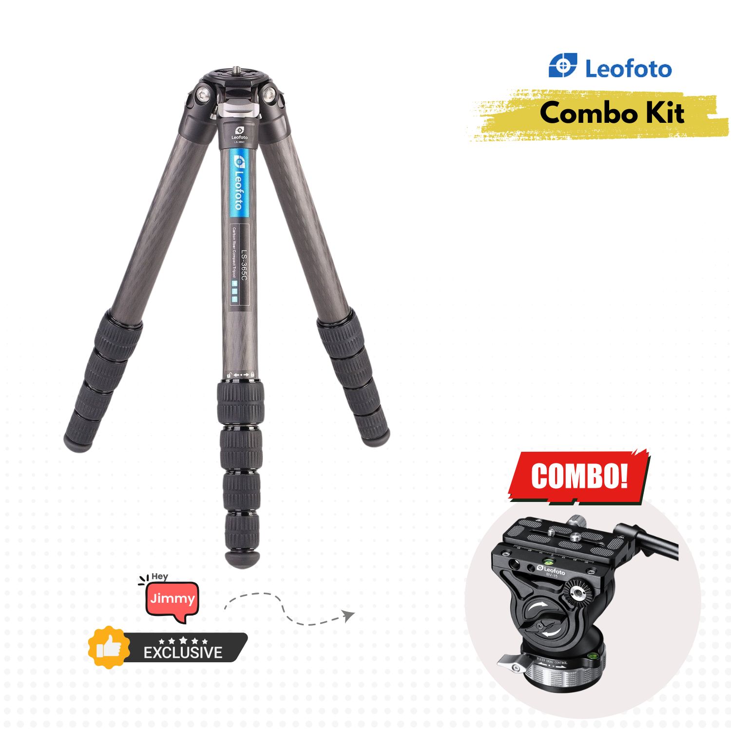 Wildlife Combo: Leofoto LS-365C Carbon Fiber Tripod + BV-15 Fluid Video Head - Online Buy in Mumbai, India