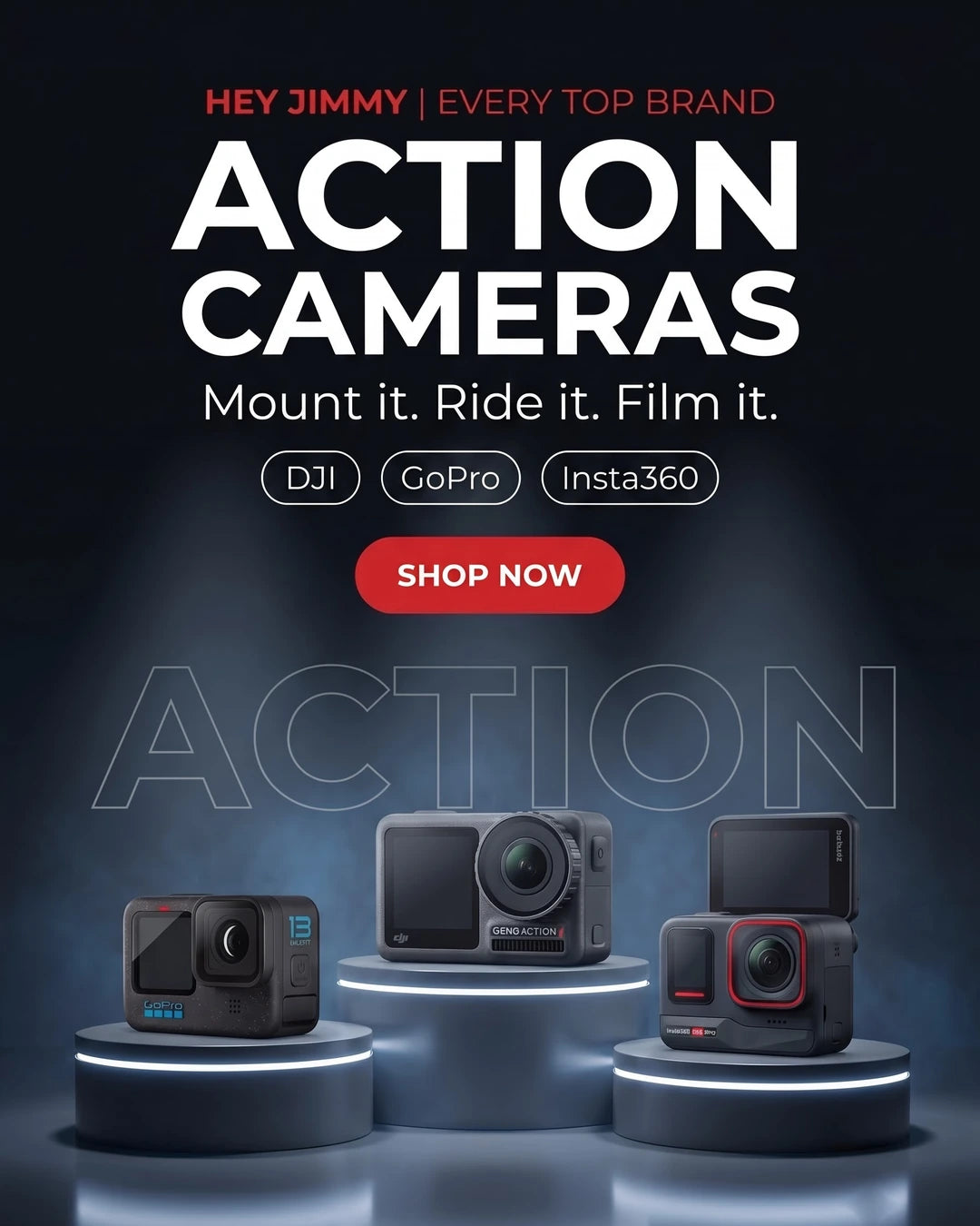 DJI Osmo Action, GoPro and Insta360 action cameras at Hey Jimmy India