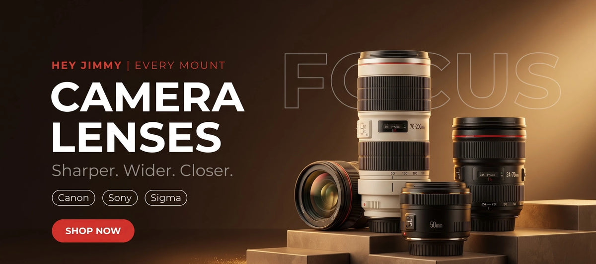 Canon, Sony and Sigma camera lenses at Hey Jimmy India